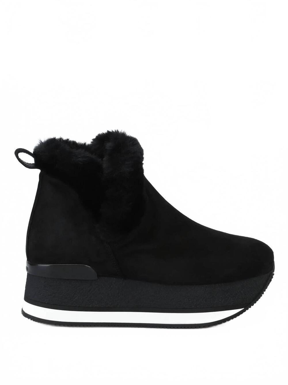 NEW HOGAN women's faux fur trim booties in black